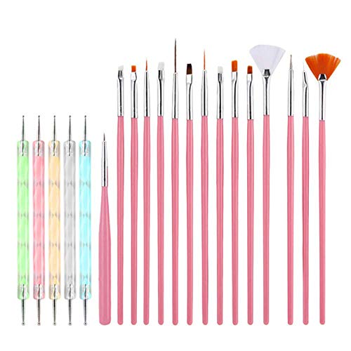 20 PCS Nail Art Pens Set 5 PCS 2 Way Dotting Pen Tool +15 PCS Nail Painting Brushes UV Gel Painting DIY Nail Art Design Dotting Painting Drawing Polish Brush Pen Kit Tools Manicure Tips