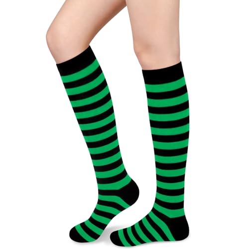 Sarfel Green and Black Striped Socks Women Green Striped Socks Knee High Stockings Sexy Witch Costume Accessories Joker Costume