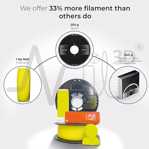 Image of NFIL3D 1KG Net Rpla Yellow 3D Printer Filament | Filaments for 3D Printer| 1.75mm| Accuracy - + /- 0.015mm | 1000g 3D Filament, 250g Spool & 350g Packaging Weight (Total Weight 1.6KG)