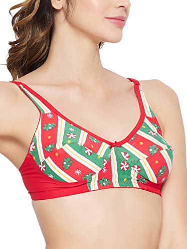 Image of Clovia Women's Cotton Non-Padded Non-Wired Full Cup Christmas Print Bra in Multicolor