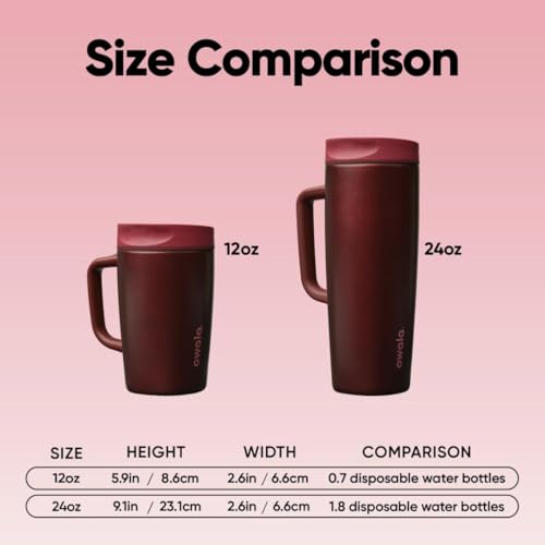 Image of Owala SmoothSip Slider Stainless Steel Insulated Travel Mug with handle, 100% Leak Proof, For Hot and Cold Drinks, Travel Friendly with Sliding Lock Lid, 24 oz, BPA Free, Leak Proof, Black Cherry