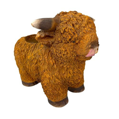 Zeckos Highland Cow Planter, Brown Painted Magnesium Oxide Animal-Shaped Freestanding Planter, 12 Inches Tall X 15 Inches Long X 8.25 Inches Wide, MGO Farmhouse Decorative Accent by Zeckos - Used condition - US$60.11