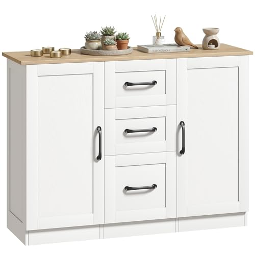HOMCOM Buffet Salon, Meuble de Rangement avec 2 Portes à Fermeture Douce et 3 tiroirs, Style Moderne, Buffet Salle à Manger et Cuisine, 110 x 35 x 80,4 cm,...
