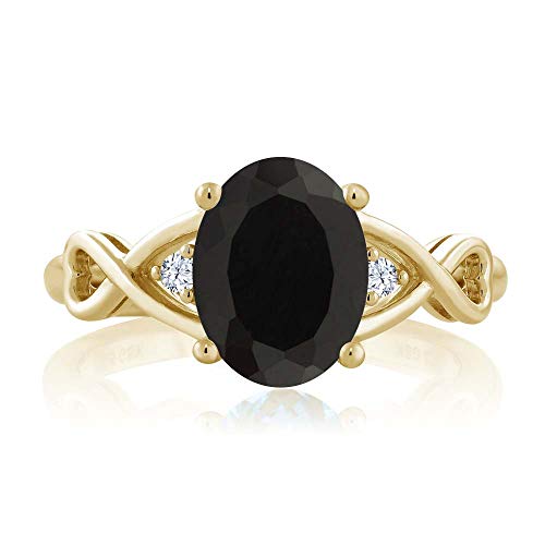 Gem Stone King 18K Yellow Gold Plated Silver Black Onyx Ring For Women | 2.09 Cttw | Oval 9X7MM | Gemstone Birthstone | Available in size 5, 6, 7, 8, 93