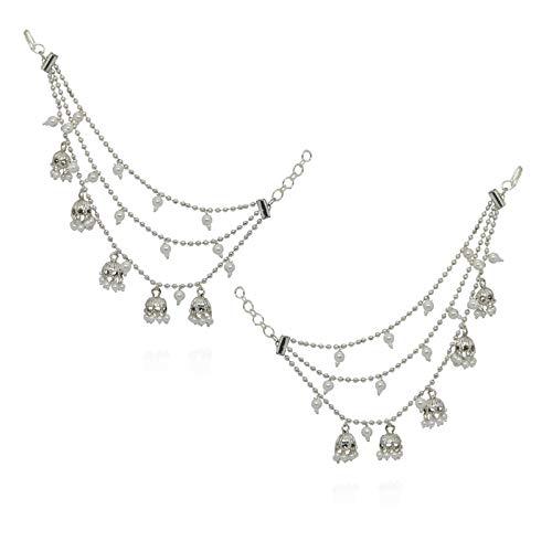 j. j. jewellersSilver Plated Bahubali Pearl Hair Chain For Women & Girls