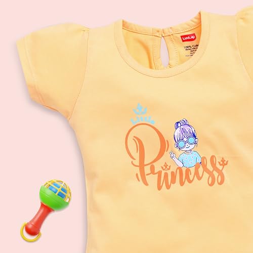 Image of LuvLap Baby Girls Regular Fit 100% Cotton Half Sleeves Girls Top CoSets Pack of 3