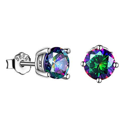 Jewmon Rainbow Mystic Green Topaz Stud Earrings for Women Men 925 Sterling Silver Cuibc Zirconia Jewish Star of David Earrings Hypoallergenic Jewish Protection Jewelry Christmas Day Gifts for Mom Wife - Main Image