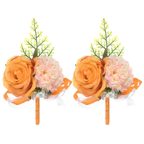 M METERXITY 2-Pack Boutonnieres for Men, Artificial Rose Flower Men Pocket Boutonnieres with Pin for Wedding/Anniversary/Formal Party [Orange]