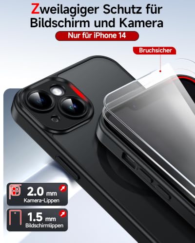 LeYi Handyhülle für iPhone 14 Hülle für Magsafe mit 2X Panzerglas-Schwarz – Ansicht 5