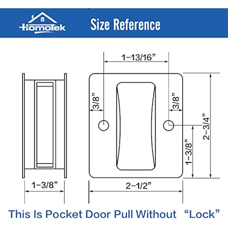 HOMOTEK Passage Sliding Door Pull Satin Nickel Without Switch Plate - Replace Old Or Damaged Pocket Door Pull Quickly and Easily, 2-3/4x2-1/2, for 1-3/8 Thickness