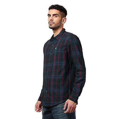 Image of Wrangler Men's Checked Blue Shirt (Regular)