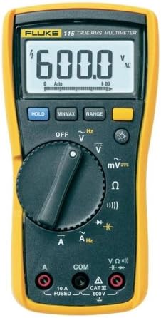 Fluke 115 Digital Multimeter, Measures AC/DC Voltage To 600 V and AC/DC Current to 10 A, Measures Resistance, Continuity, Frequency, and Capacitance, Includes Holster and Silicone Test Lead Set