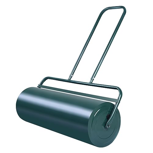 RELAX4LIFE Rasenwalze 48L Füllvolumen 60cm Arbeitsbreite Ø32cm, Graswalze aus Metall, Gartenwalze mit Griff, Handwalze Befüllbar mit Wasser/Sand, Rasenroller für Rasen Garten (Grün)