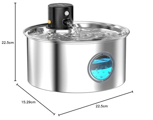 Katzenbrunnen Kabellos Edelstahl: Trinkbrunnen für Katze Mit Akku - Wasserbrunnen Mit Bewegungsmelder - 3.2L Wasserspender für Hunde Mit Bewegungssensor - Batteriebetrieben