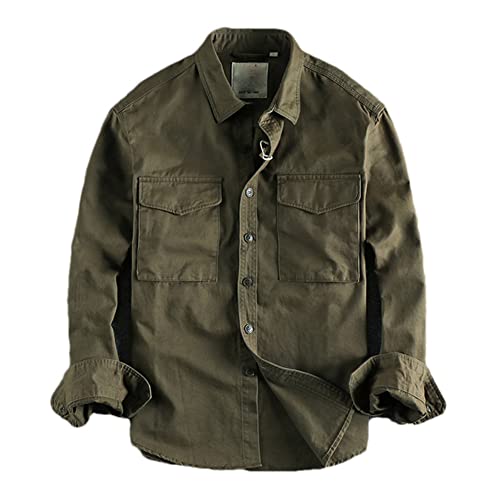 Chemise de travail rétro homme unie avec poche 3D relief