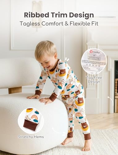 Image of PATPAT Bamboo Viscose Pajama Sets for Toddler Boys & Girls Baby Kids, Ultra-soft Snug fit Pjs Sleepers for Birthday Holiday