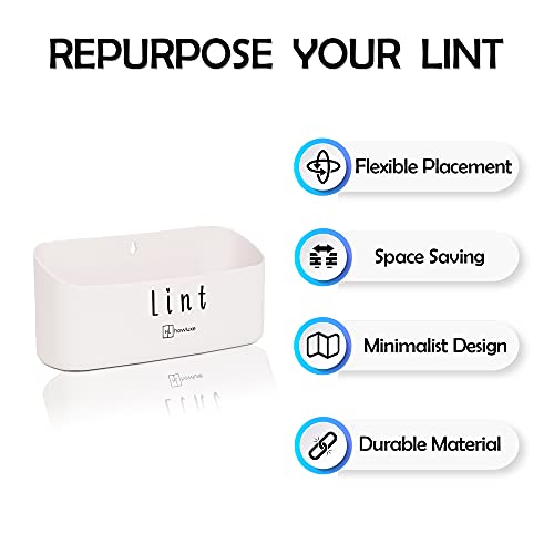 Howluxe Magnetic Lint Bin For Laundry Room - Minimalist Plastic Dryer Lint Bin Organizer With Strong Magnet Backing - Wall Mountable Dryer Ball Or Dryer Sheet Container - White, 4.3 X 9.5 X 2.8 In. #TOP2