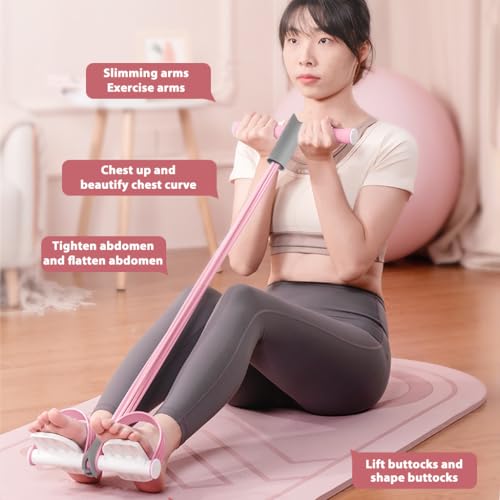 Image of Proberos Fitness Tension Rope with Wider Pedal, 6-Tube Elastic Yoga Pedal Puller Resistance Band, Pull Reducer Training Bands, Natural Latex Tension Rope, for Abdomen /Waist /Leg Stretching, Pink