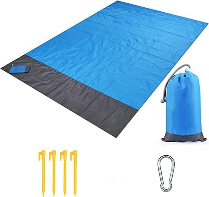 Picnic Mat Waterproof 71 x 59 Inches Sandproof Foldable Portable Outdoor Blanket for Beach Camping on Grass Travelling (Blue)