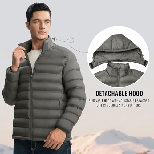 Image of Rdruko Men's Puffer Jacket with Detachable Hood Lightweight