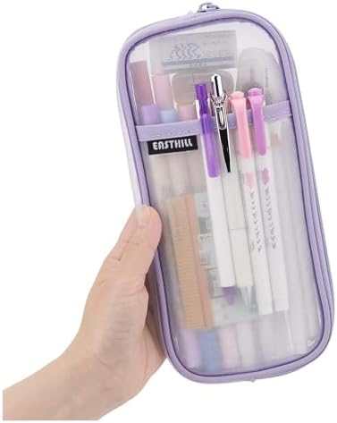 EASTHILL Grid Mesh Pen Pencil Case with Zipper Clear Makeup Color...