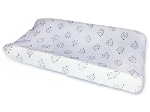 Image of Softest Cotton Muslin Changing Pad Cover, Black Hedgehogs