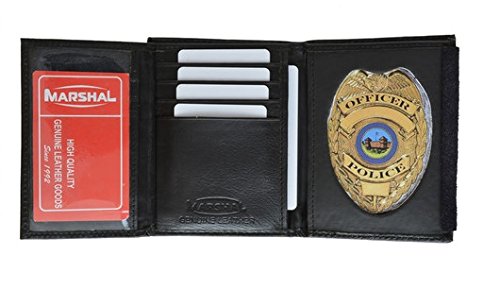 Tri Fold Police Wallet with Badge Holder, black, 4 3/4 X 3 1/24