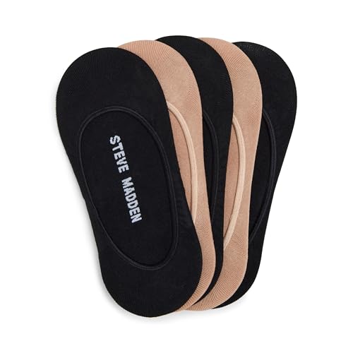 Steve Madden Womens 5Pk Solid Microfiber Sneaker Liners, Black and Nude Value Pack, 9-11 Soft no Show Liner for Sandals, Flats, Sneakers