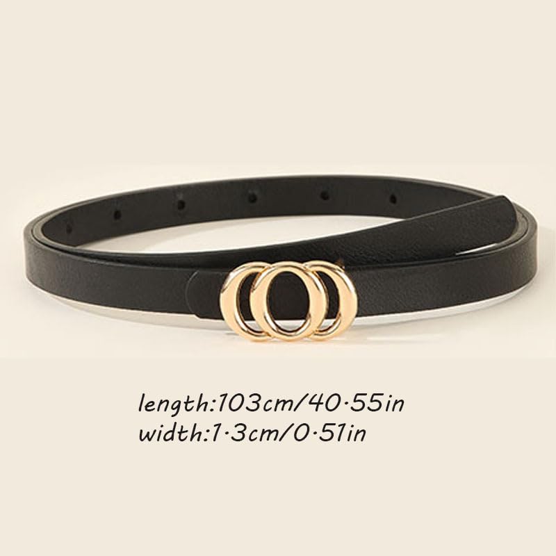 Leather Skinny Belts for Women, Adjustable PU Thin Belts with Gold Buckle in Black, Camel and Khaki for Jeans Dress Pants Casual Wear3