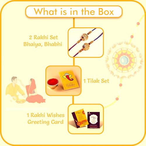 Image of CraftVatika Kundan Rakhi Set for Brother Set of 2, Designer Peacock Rakhi for Brother Boy Men, Premium Kalash Raki for Bhaiya, Traditional Rakshabandhan Rakhis with Best Wishes Card and Tillak Set
