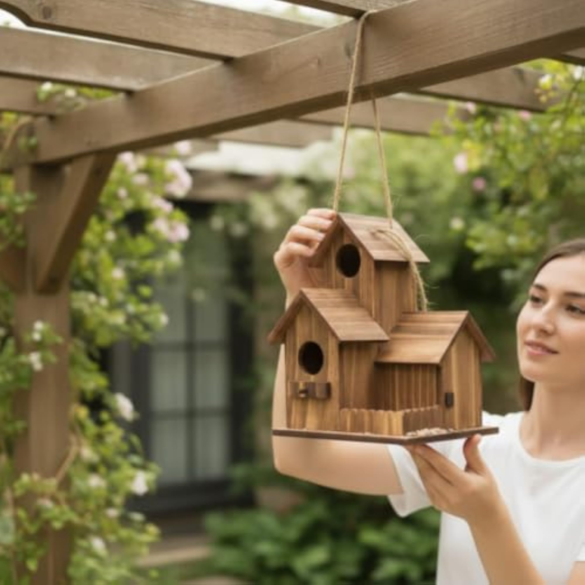 Rustic Wooden Birdhouse Outdoor Hanging Birdhouse
