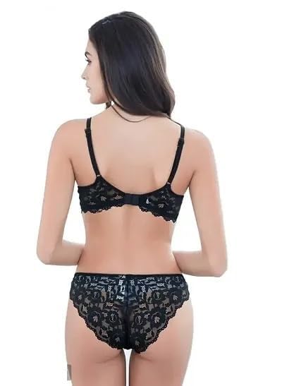 Image of Designer Women's Lace Push-Up Bra & Panty Set | Underwired, Solid, Baby Doll Bikini Style