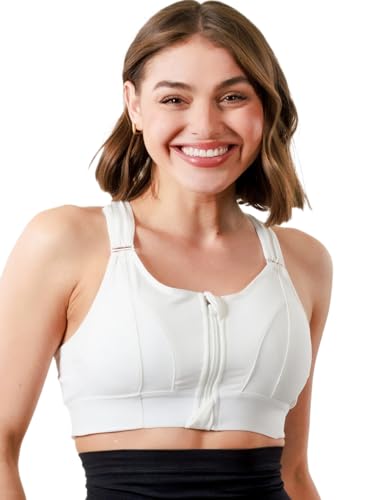 Image of Women Polyester Spandex High Impact Front Zip Sports Bra Fitness Criss Cross Back Crop Tops Tank Gym Yoga Workout, Size: M-5XL
