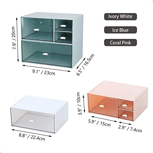 OSteed Desk Stackable Organiser with 4 Drawers, White Skincare Organizer, Office Organizer Box - Image 2
