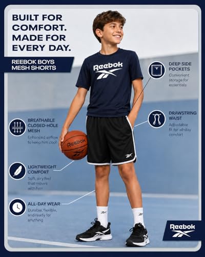 Reebok Boys Breathable Mesh Athletic Shorts Basketball Running 1 or 2 Pack - image 3