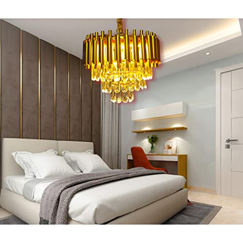 Image of DREAMY DESIGNS Chandelier Lights for Ceiling Gold 400MM 3-Tier K9 Crystal Chandeliers for Living Room with LED Warm White Ceiling Light for Hall Modern Jhumar Designer Bedroom and Dining Room