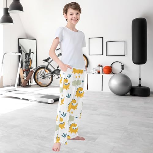 Boy's Pants Yellow Dinosaur Cloud Dino Jogger Pants Elastic Waist Long Bottoms Trousers with Pockets 6-14 Years 6
