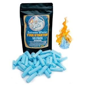 FIRE Starter Plugs (50 Pack) Extreme Winter & Weather Resistant Can Light 50+ Fires for Survival, Campfires, Fireplace, BBQ, Grill, Long Burn Time | Perfect for Emergency Survival Kits