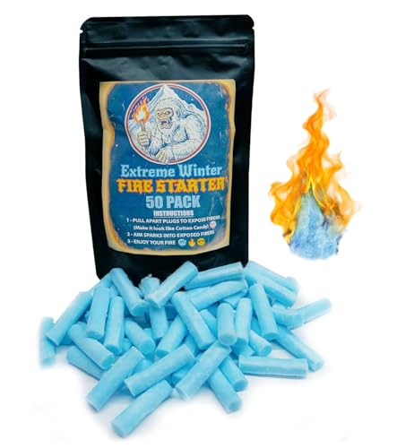 FIRE Starter Plugs (50 Pack) Extreme Winter & Weather Resistant Can Light 50+ Fires for Survival Campfires Fireplace BBQ Grill Extra Long Burn Time | Perfect for Emergency Survival Kits