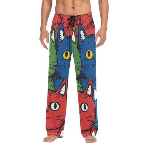 Men's Pajama Pants Comic Cats Colorful Sleep Pajama Lounge Pant with Pockets, Elastic Waistband