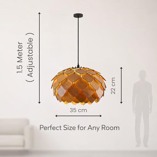 Image of Wood Pinecone Pendant lamp, Wooden Ceiling lamp, Wooden Hanging lamp handicrafted Home decore Chandelier Light (Lotus 2B)