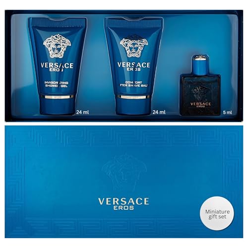 Versace Eros by Versace Gift Set -- .17 oz Mini EDT + .8 oz Shower Gel + .8 oz After Shave Balm (Men)