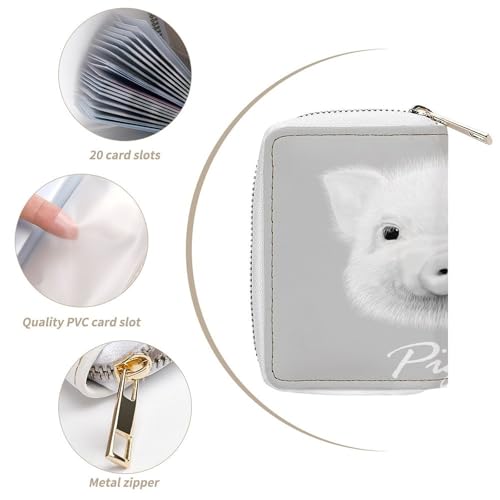 Women Leather Coin wallet, Key Change Organizer Zipper Card Holder Purse Clutch Pouch Pocket 4.5x3.15 in Print Cute Little Piggy Head Fluffy Piglet Pig Grey Pattern4