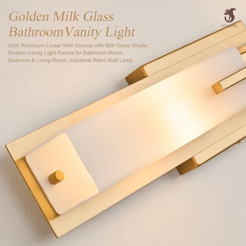 Image of VitaLink Gold Vanity Light, 24 inch Modern Bathroom Wall Light Over Vanity Mirror 2-Light Hardwired Milky White Glass Wall Light for Bedroom Living Room Dining Room Hallway
