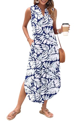 Image of AUSELILY Womens Summer Casual Maxi Dresses 2026 Sleeveless Long Beach Dresses V Neck Loose Sundresses with Side Split Pockets