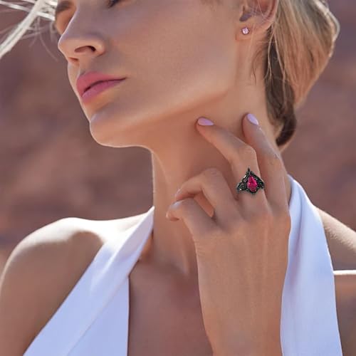 Created Ruby Rings Set for Women Coffin/Kite/Pear/Hexagon/Oval/Round Cut Created Ruby Wedding Band 925 Sterling 10K 14K 18K Gemstone Vintage Inspired Anniversary Promise Ring4