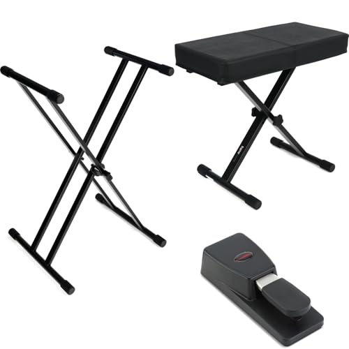 Gator Frameworks Premium Keyboard Accessories Set: X Frame Stand, Height Adjustable Bench & Quality Sustain Pedal for Musicians, Easy to Use and Durable