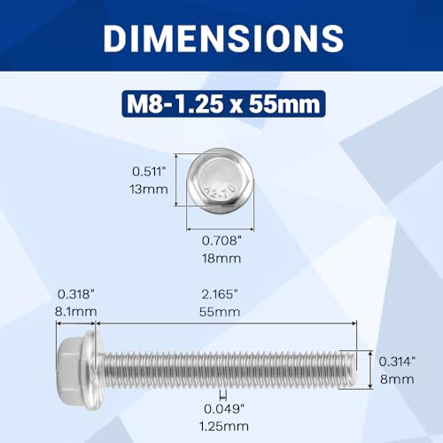 Image of M8-1.25 x 55mm Serrated Flange Hex Bolts + Flange Nut + Flat Washer + Lock Washer Combo Pack, 304 Stainless Steel 18-8, for Automotive & Machinery, 10 Sets