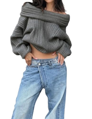 Image of Women Off Shoulder Batwing Sleeve Oversized Chunky Sweaters (Free Size)