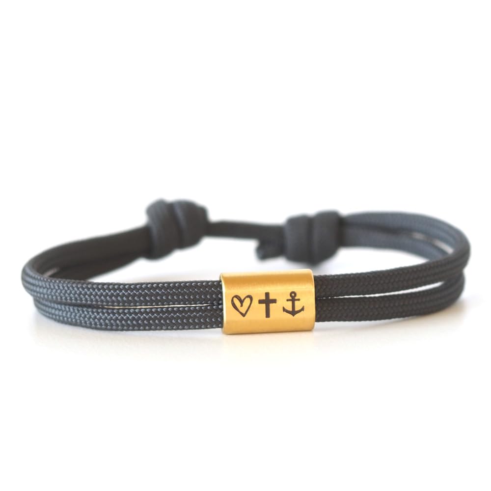 myGreta Hochwertiges Segeltau Armband mit Edelstahl Schieber, personalisierbare Gravur Liebe, Glaube, Hoffnung – Tolles Geschenk für besondere Anlässe!